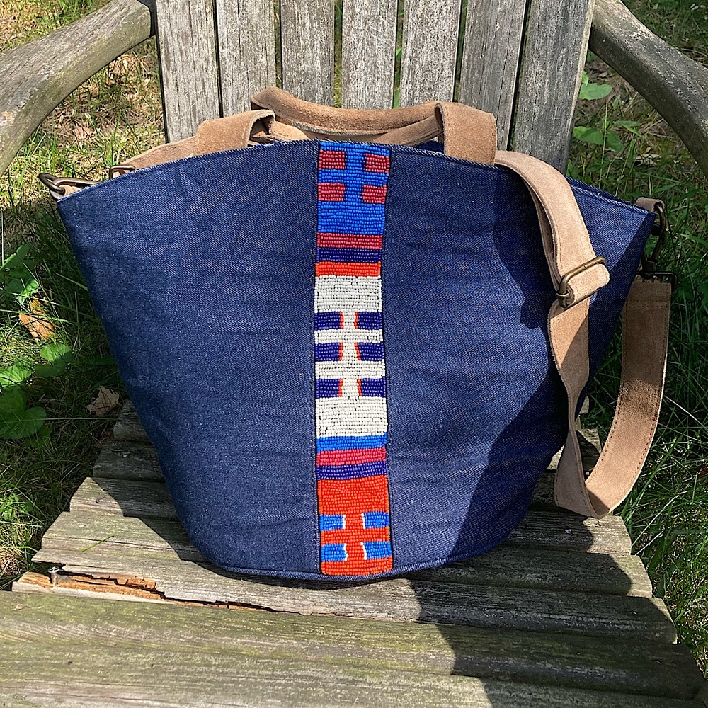 PARKER THATCH Kiki denim tote bag with crossbody strap